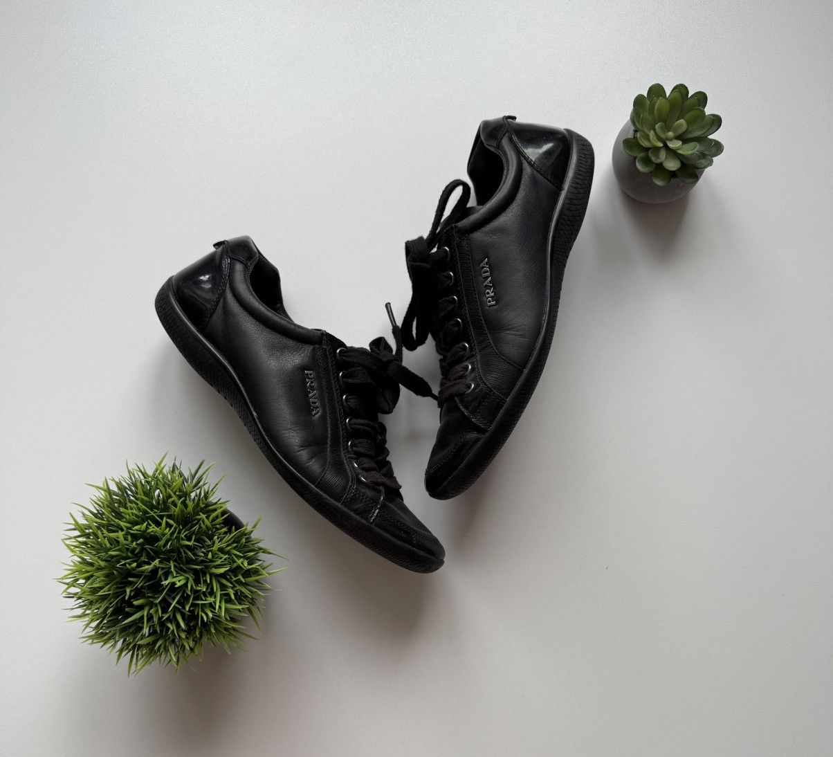 Prada Authentic PRADA Black Leather Sneakers – Stylish & Classic Size US 7 / IT 37 - 1 Thumbnail