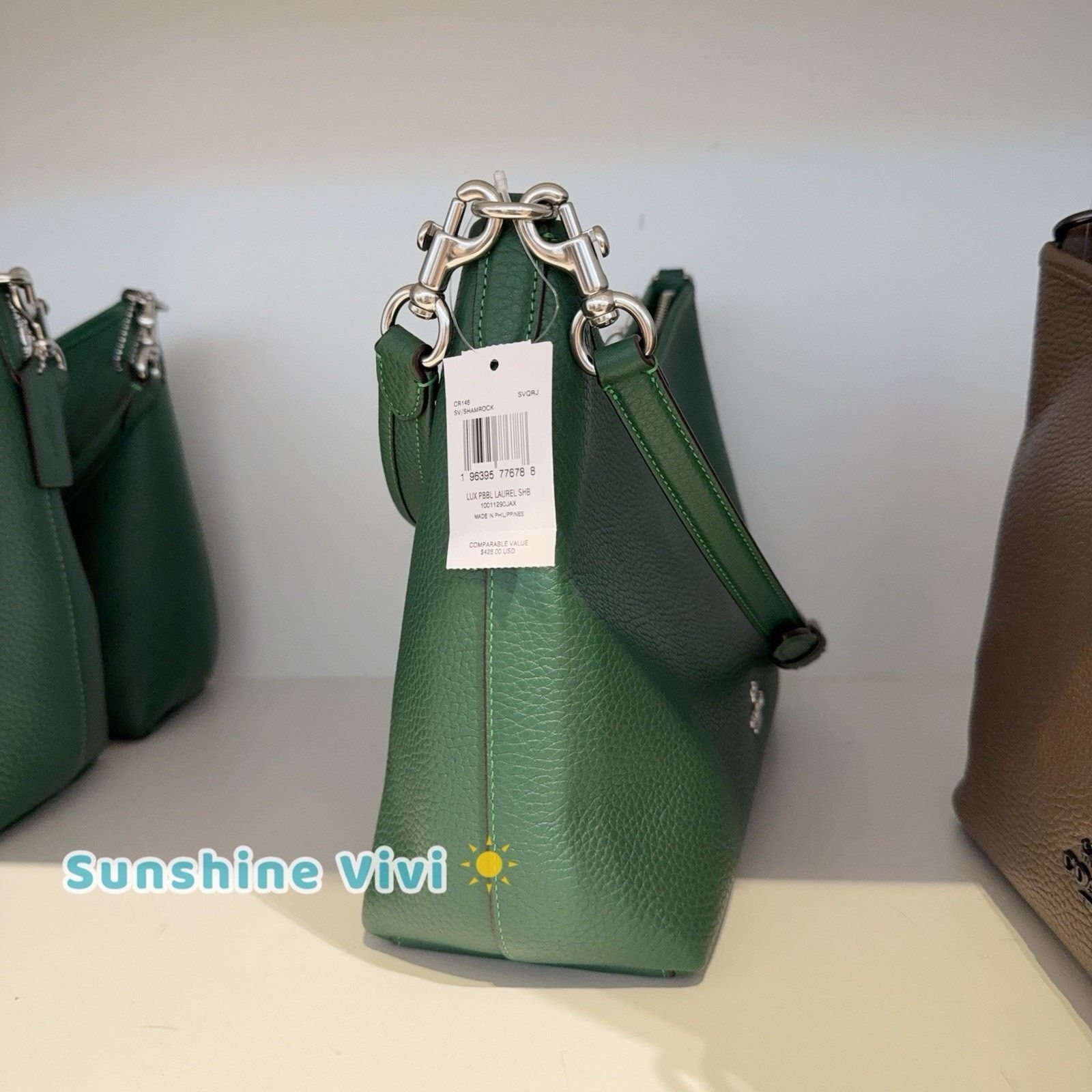 Coach NWT COACH CR148 Laurel Shoulder Bag Soft Leather SV/SHAMROCK Size ONE SIZE - 5 Thumbnail