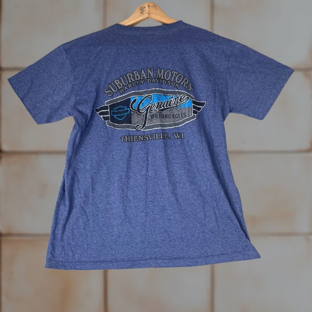 Harley Davidson VINTAGE Harley-Davidson Shirt Mens L Blue Suburban Motors USA Flag Graphic Tee Size US L / EU 52-54 / 3 - 1 Thumbnail