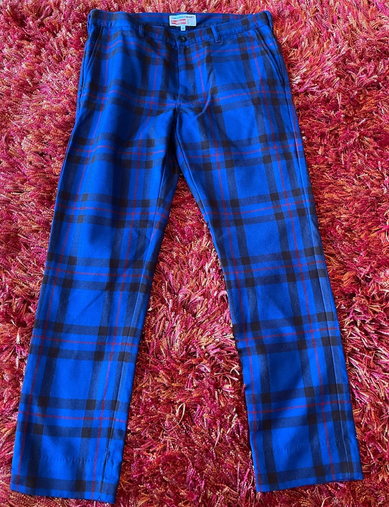 image of Comme Des Garcons x Supreme Cdg Plaid Trouser S/s13 34 in Blue, Men's