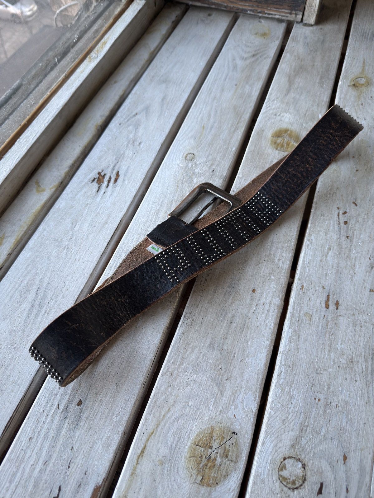 Puma × Vintage PUMA Spell Out Logo Black Genuine Leather Avant Garde Belt Size ONE SIZE - 2 Thumbnail