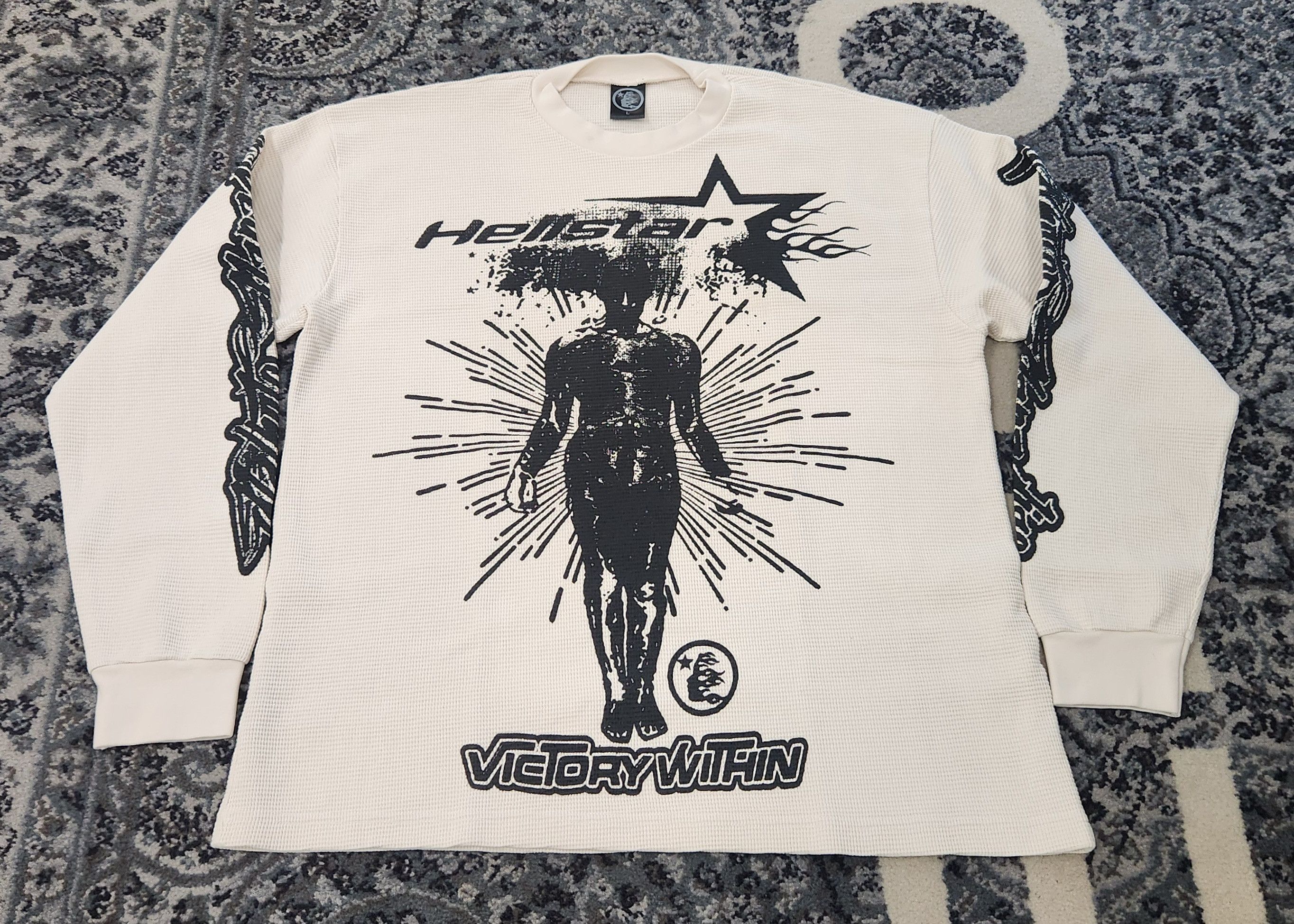 image of Hellstar "victory" Thermal - L in Cream, Men's (Size Large)