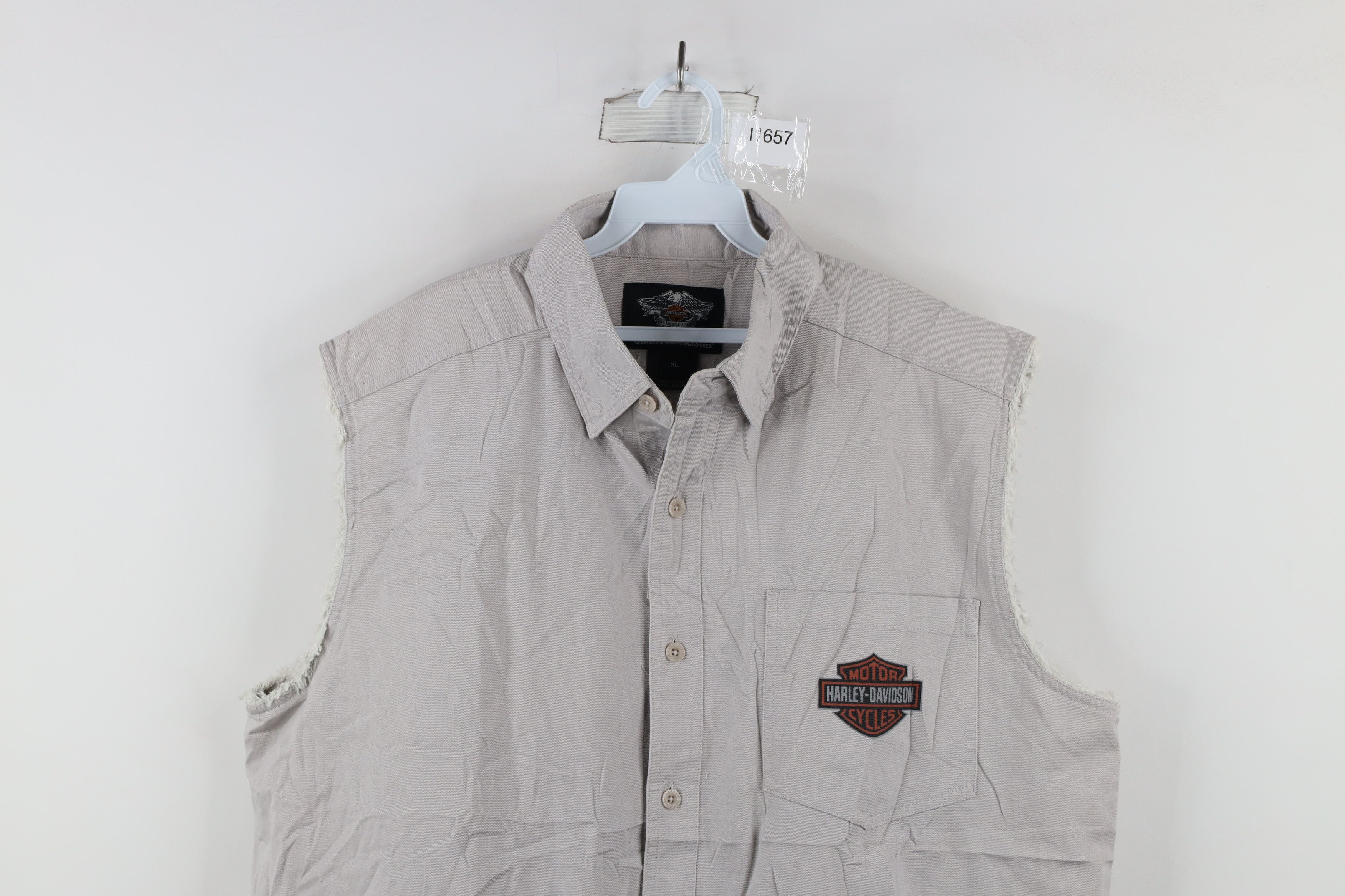Harley Davidson × Vintage Vintage Harley Davidson Logo Cut Off Collared Button Shirt Size US XL / EU 56 / 4 - 2 Thumbnail