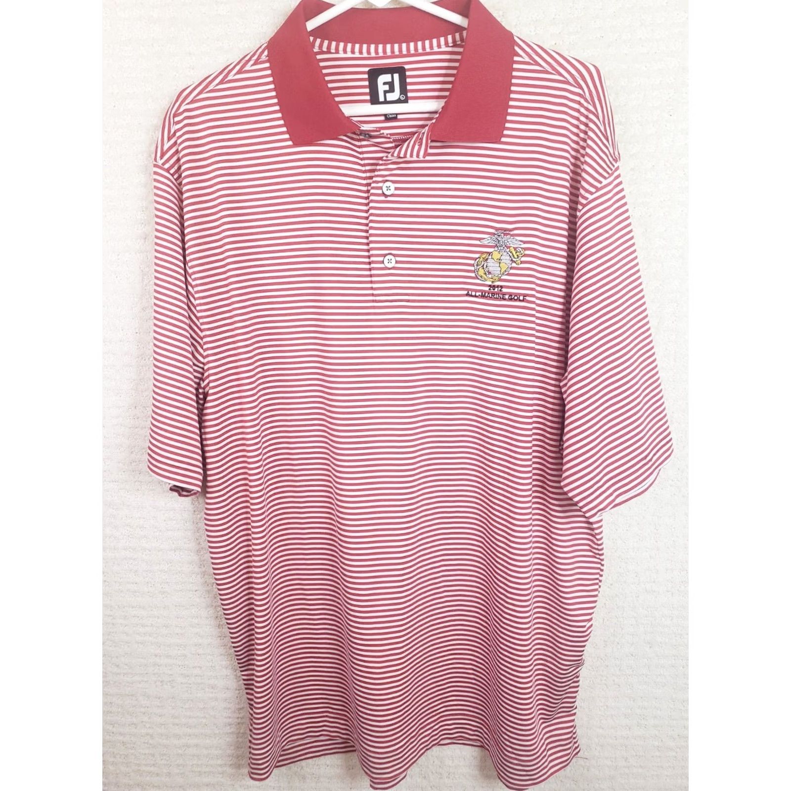 Footjoy FootJoy Polo Shirt Men's L Multicolor Striped USMC Logo Performance Stretch Breathable Moisture Wicking Golf Tee Polo Shirt Size US L / EU 52-54 / 3 - 2 Thumbnail
