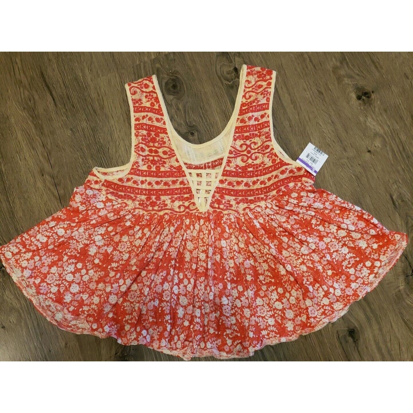 Free People Free People Linen Blend Top Womens XS Swing Orange Floral Sl Size XS / US 0-2 / IT 36-38 - 6 Thumbnail