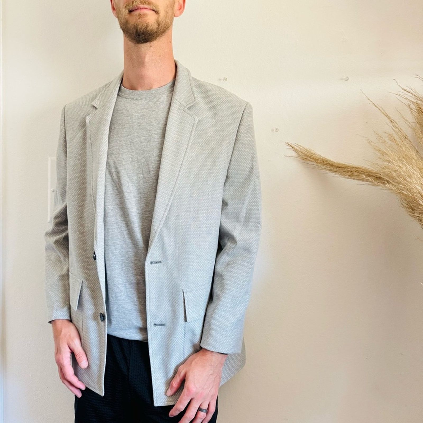 Asos ASOS Grey Gray White Linen Boxy Button Blazer Sport Coat 38 Size 38R - 1 Thumbnail