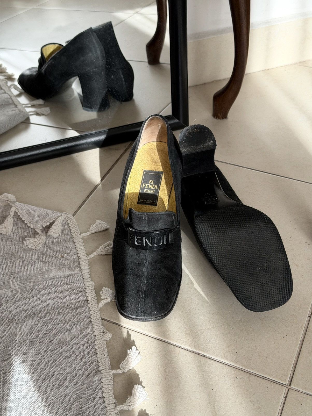 Fendi Vintage FENDI Black Suede Loafer Pumps – Square Toe Size US 7 / IT 37 - 2 Thumbnail