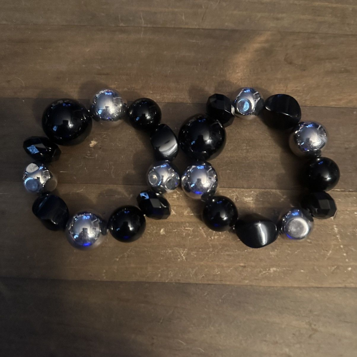 Other Chunky black and silver bead stretch bracelets Size ONE SIZE - 3 Thumbnail