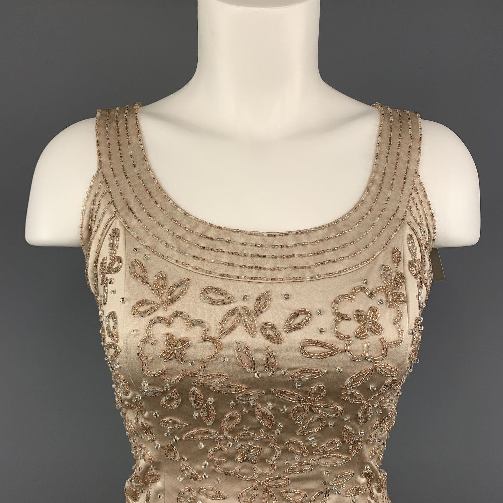 Neiman Marcus Vintage NEIMAN MARCUS Size 2 Beige Beaded Satin Shell Top Size XS / US 0-2 / IT 36-38 - 2 Thumbnail
