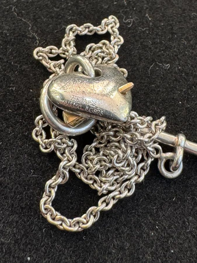 Hermes × Vintage Hermès Silver 925 Broken Heart Pendant Signature Necklace Size ONE SIZE - 12 Thumbnail