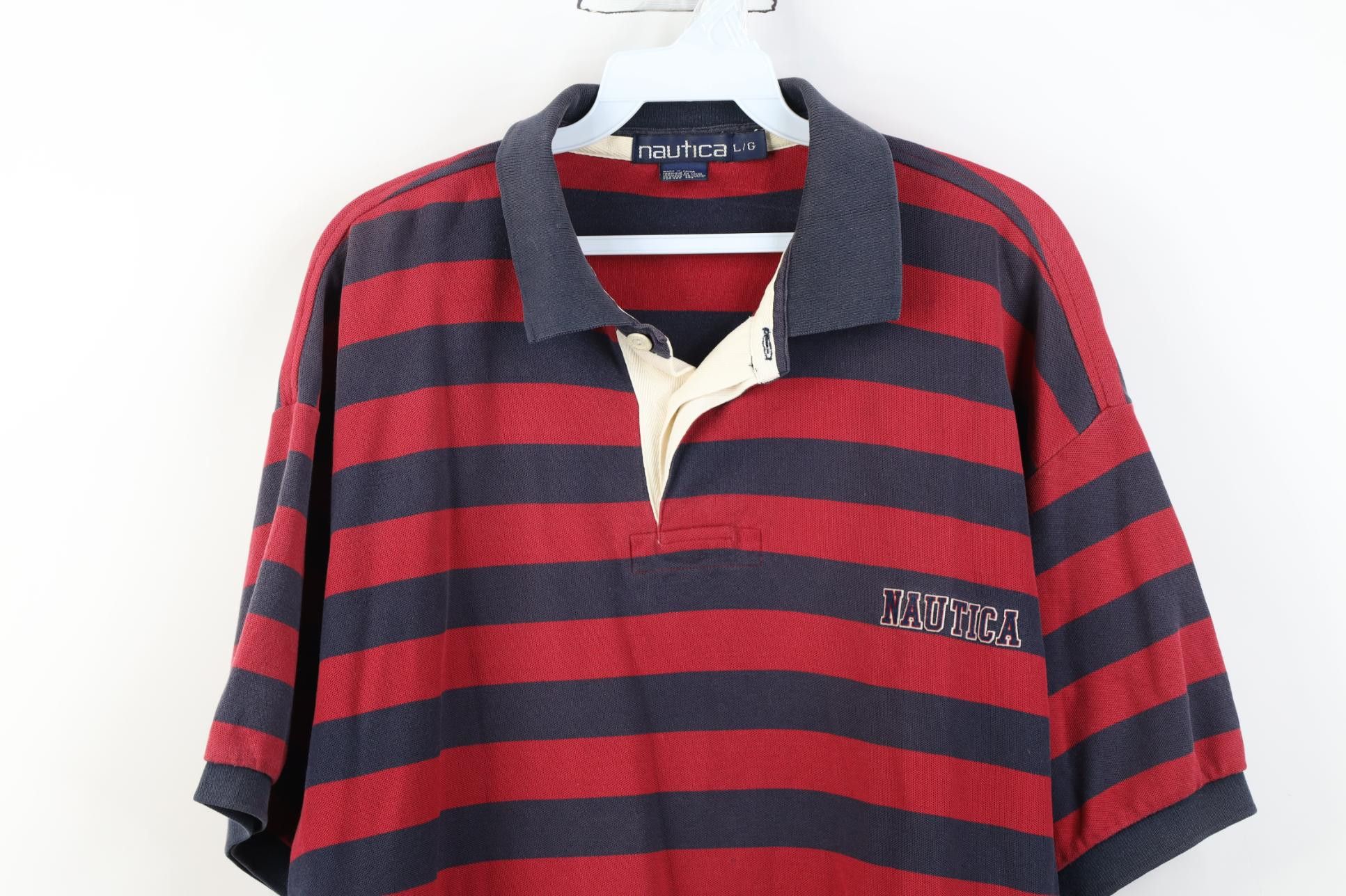 Nautica Vintage 90s Nautica Spell Striped Rugby Polo Shirt Cotton Size US L / EU 52-54 / 3 - 2 Thumbnail