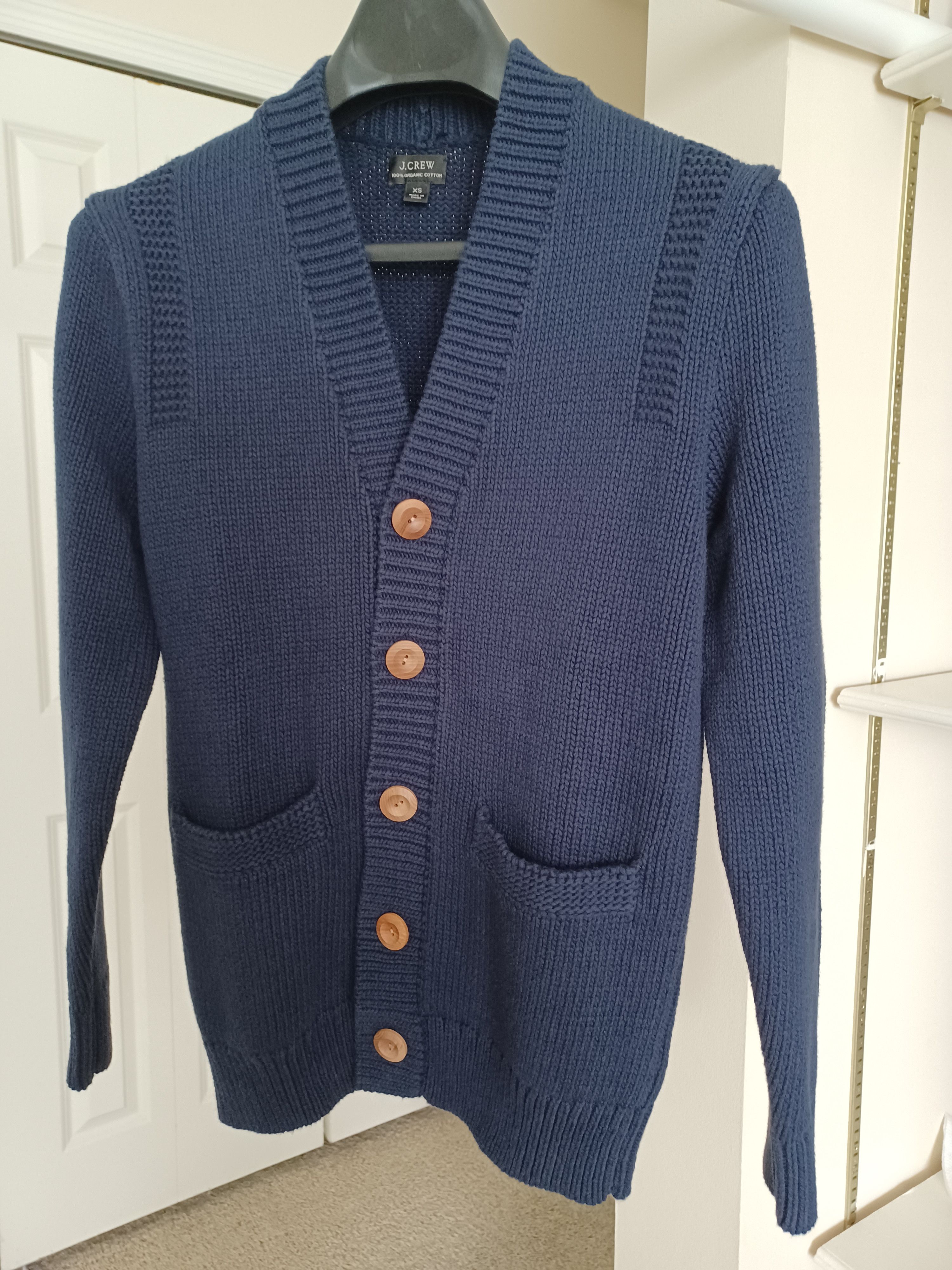 Cotton cardigan sweater in guernsey stitch