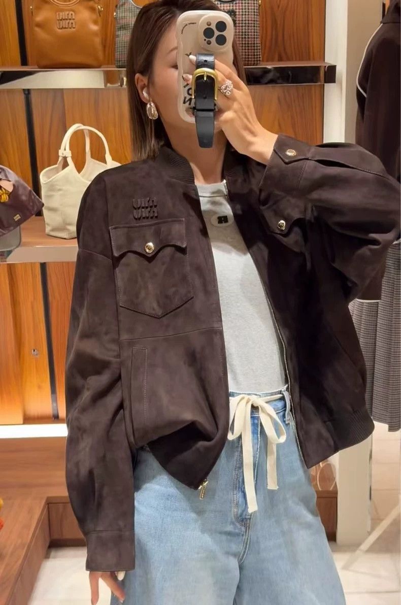Prada Miumiu Brown Suede Jacket with Pockets-2506 Size M / US 6-8 / IT 42-44 - 6 Thumbnail