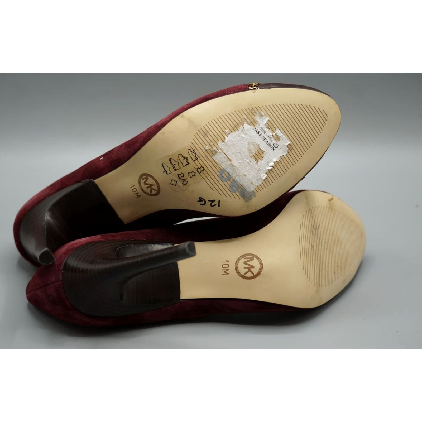 Michael Kors VINTAGE Michael Kors Women's 10M Maroon Suede Brown Leather Cap Toe Zipper Stiletto Pump Heel Size ONE SIZE - 5 Thumbnail