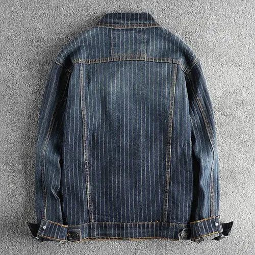 VIBE American Retro Striped Old Vintage Washed Denim Jacket Size US L / EU 52-54 / 3 - 2 Thumbnail