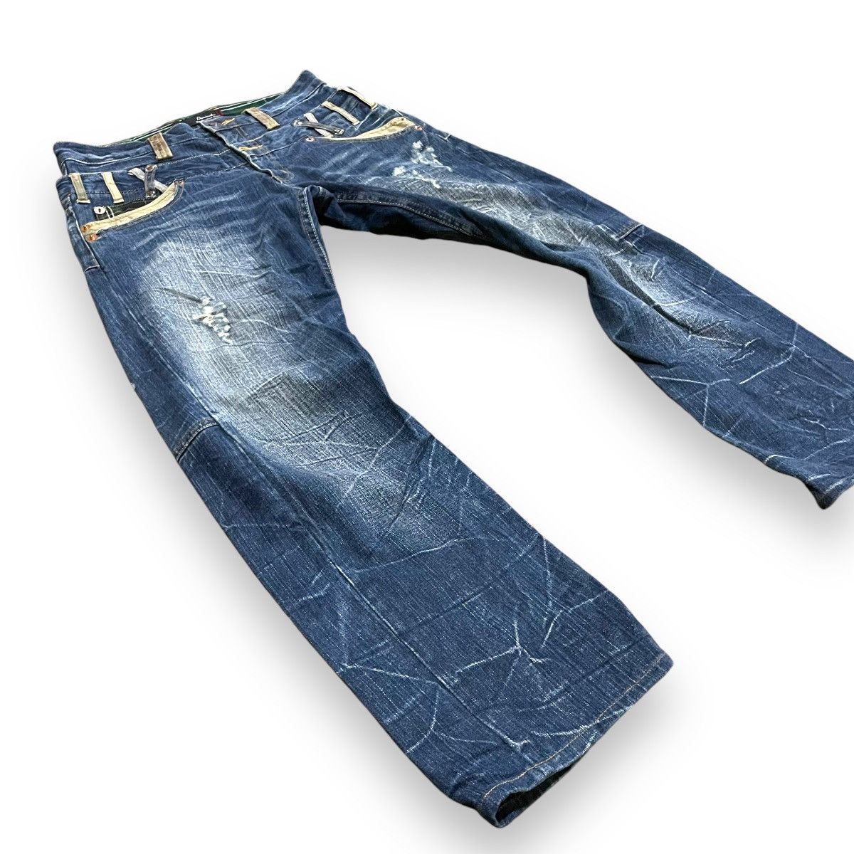 Le Grande Bleu (L.G.B.) DOMINATED HANDCRAFTED LOVEROCK DOUBLE WAIST SPIRAL CUT JEANS Size US 30 / EU 46 - 5 Thumbnail