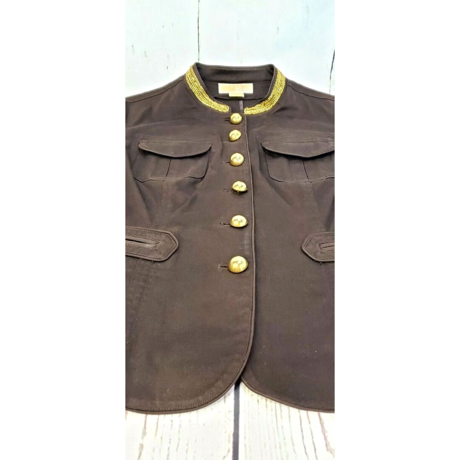 Michael Kors Michael Kors Brown Gold Button Field Jacket Blazer Women 12 Size Regular Cotton Blend Size XL / US 12-14 / IT 48-50 - 2 Thumbnail