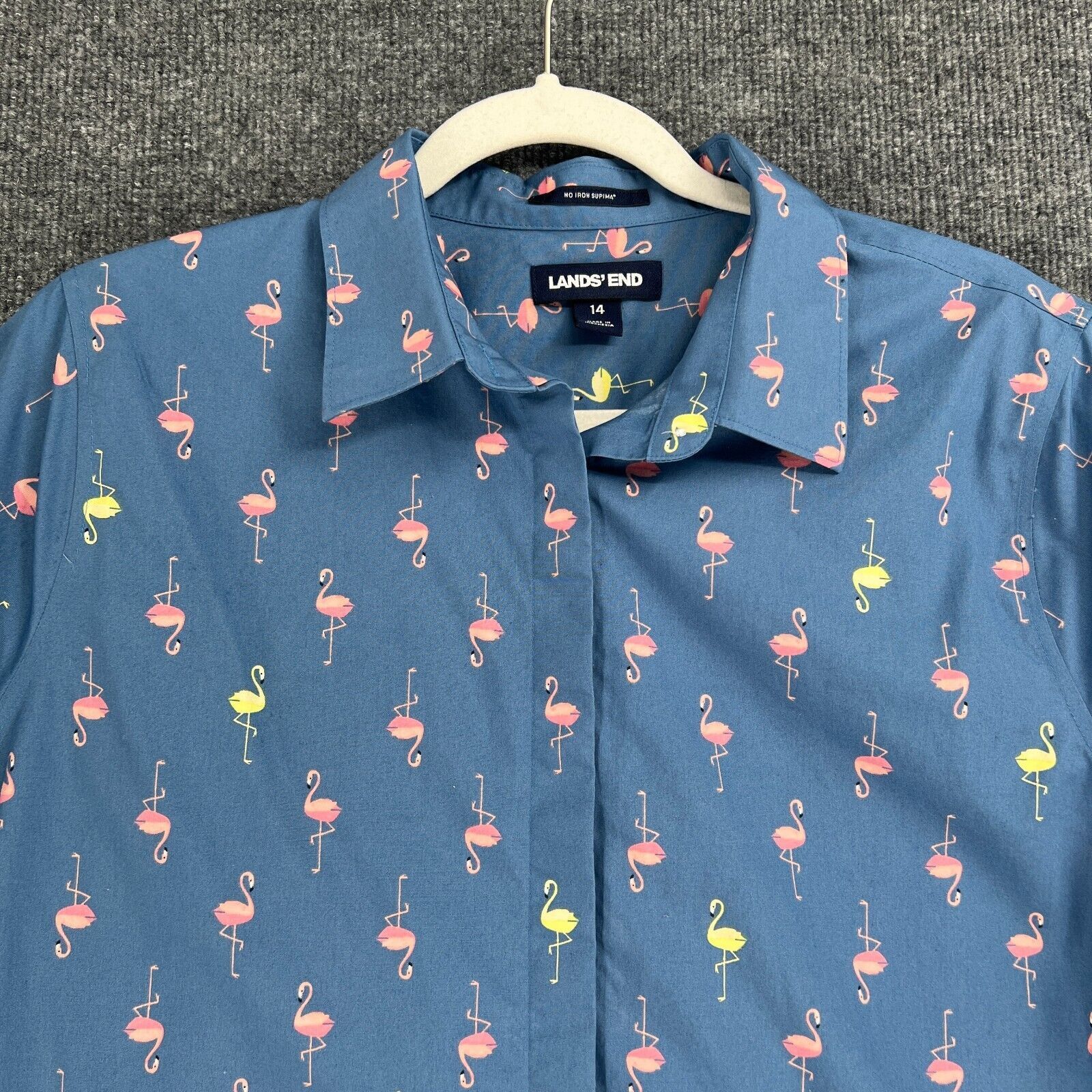 Lands' End Lands End No Iron Supima Short Sleeve Shirt Flamingo Size 14 Size XL / US 12-14 / IT 48-50 - 2 Thumbnail