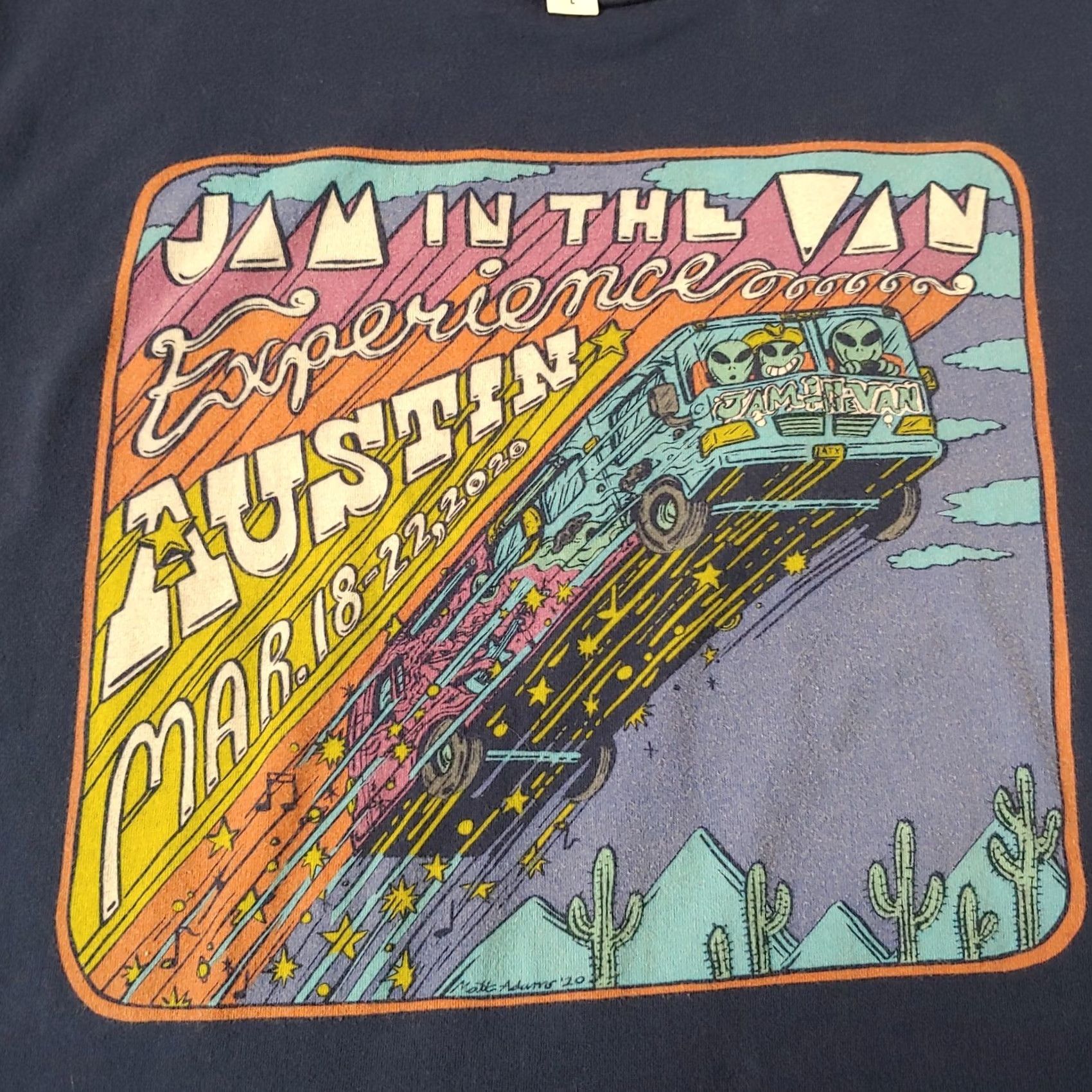 Vintage VINTAGE Jam In The Van Shirt Large Experience Austin 2020 Blue Matt Adams Art Band Music Shirt Mens Shirt Blue Size US L / EU 52-54 / 3 - 2 Thumbnail