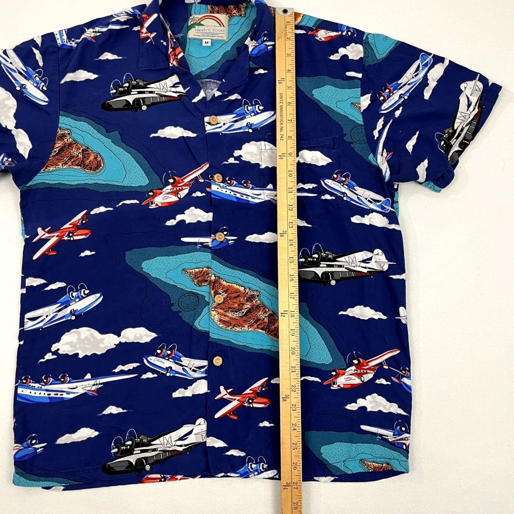 Paradise Paradise Found Shirt Mens M Blue Airplanes Aviation Scenic Aloha Button Up S/S Size US M / EU 48-50 / 2 - 4 Thumbnail