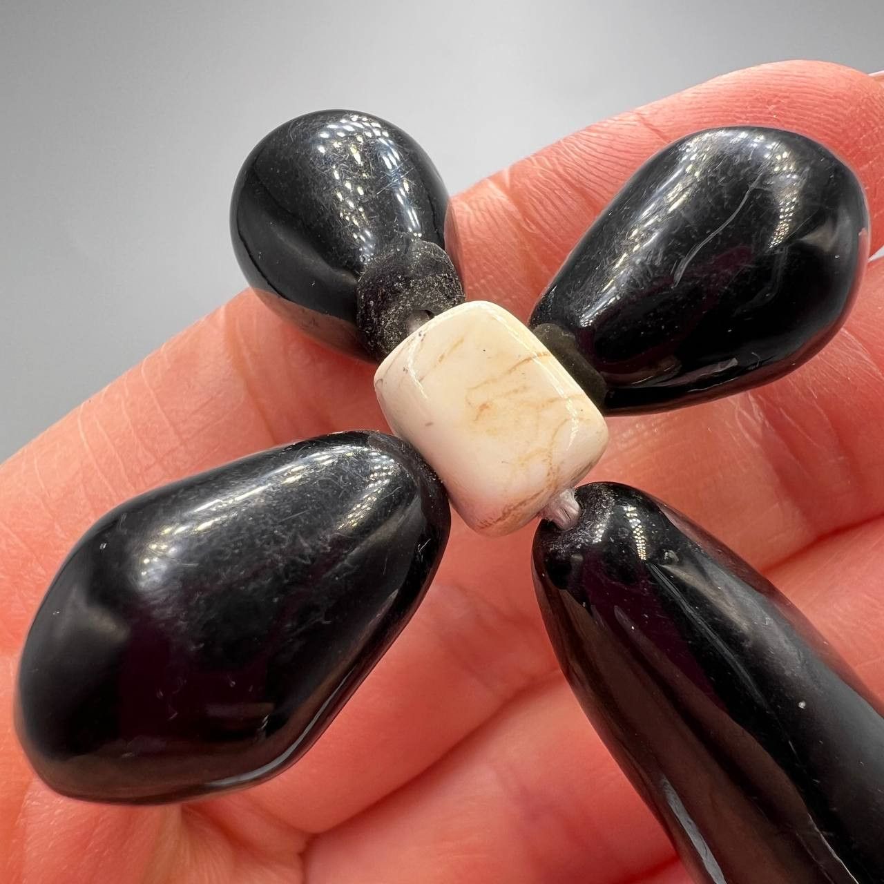 Vintage 1980 Vintage Handmade Ebonite Rosary Carved Pendant Cross Size ONE SIZE - 3 Thumbnail