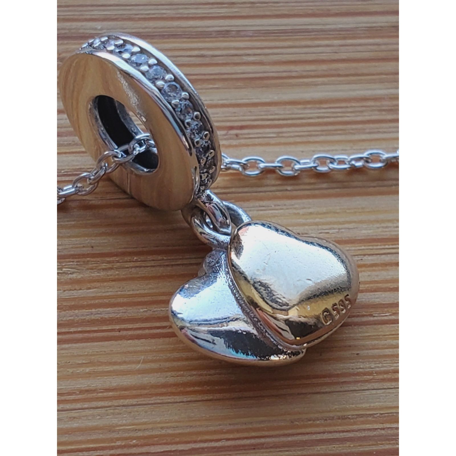 pandora Pandora Sterling Silver Two Tone Double Heart Charm Necklace Size ONE SIZE - 4 Thumbnail