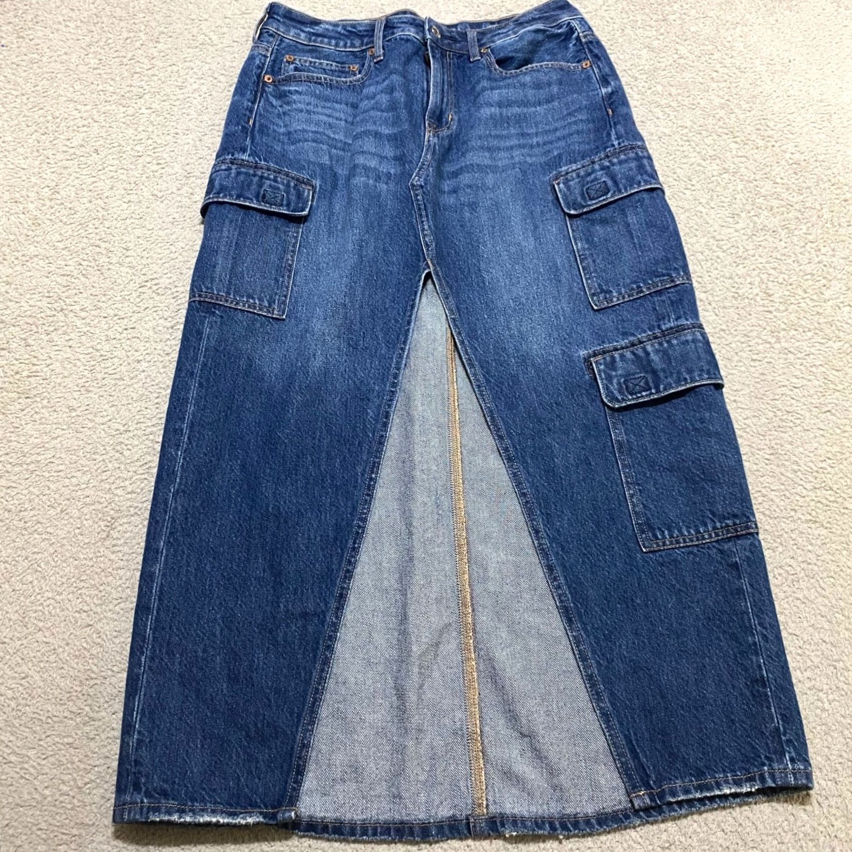 American Eagle Outfitters American Eagle Outfitters Skirt Blue Denim Cargo Pockets Low Rise Maxi Women 6 XS? Size 28" / US 6 / IT 42 - 2 Thumbnail
