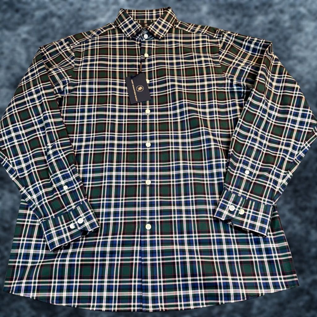Hart Schaffner Marx Hart Schaffner Marx Button-Down Shirt Green Plaid Men M NWT Stretch Comfort Size US M / EU 48-50 / 2 - 1 Thumbnail