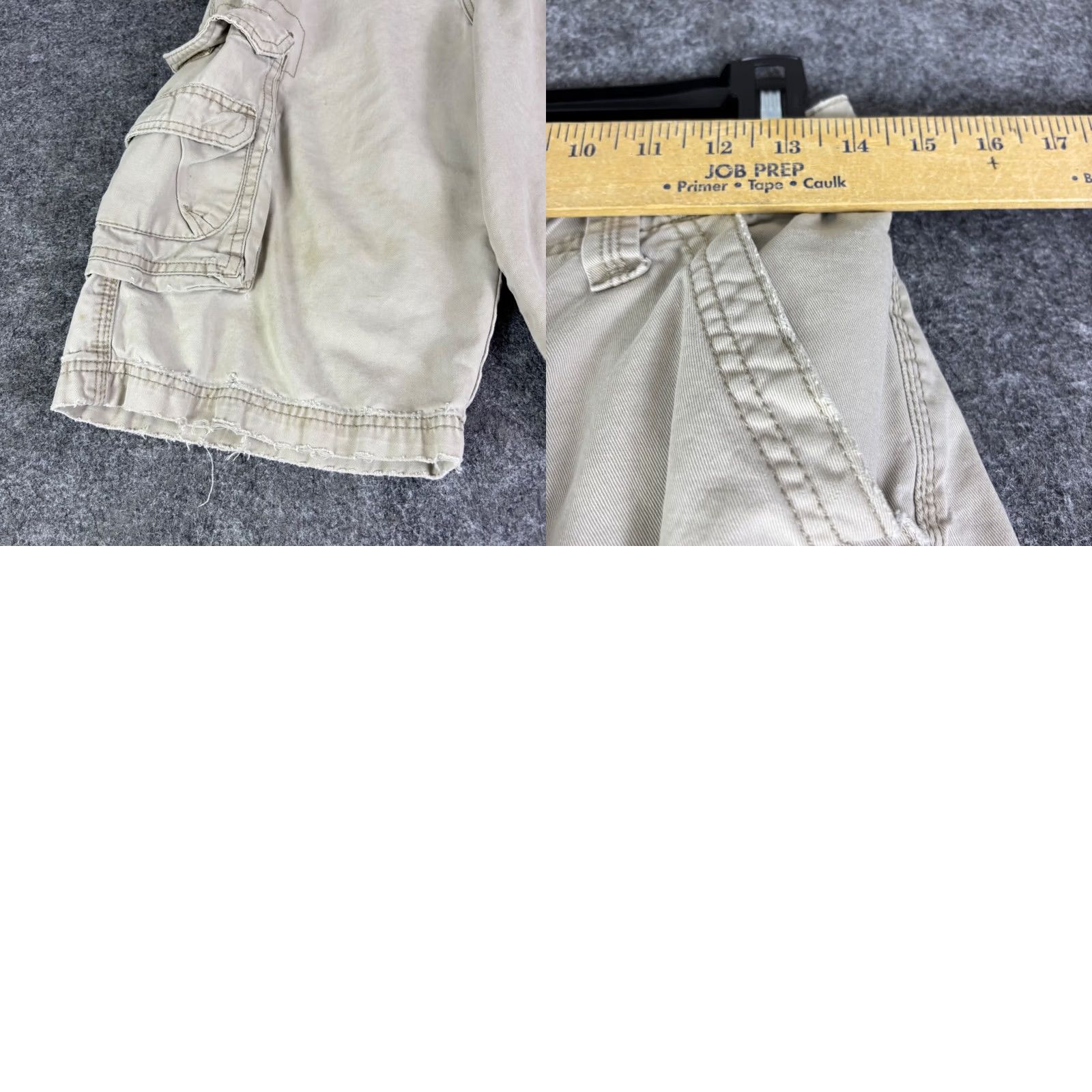 Lee Lee Dungarees Cargo Shorts Tan Khaki 34 Waist 34 Inseam 11 Distressed Canvas Cotton Mens Casual Workwear 90s Vintage? Size US 34 / EU 50 - 8 Thumbnail