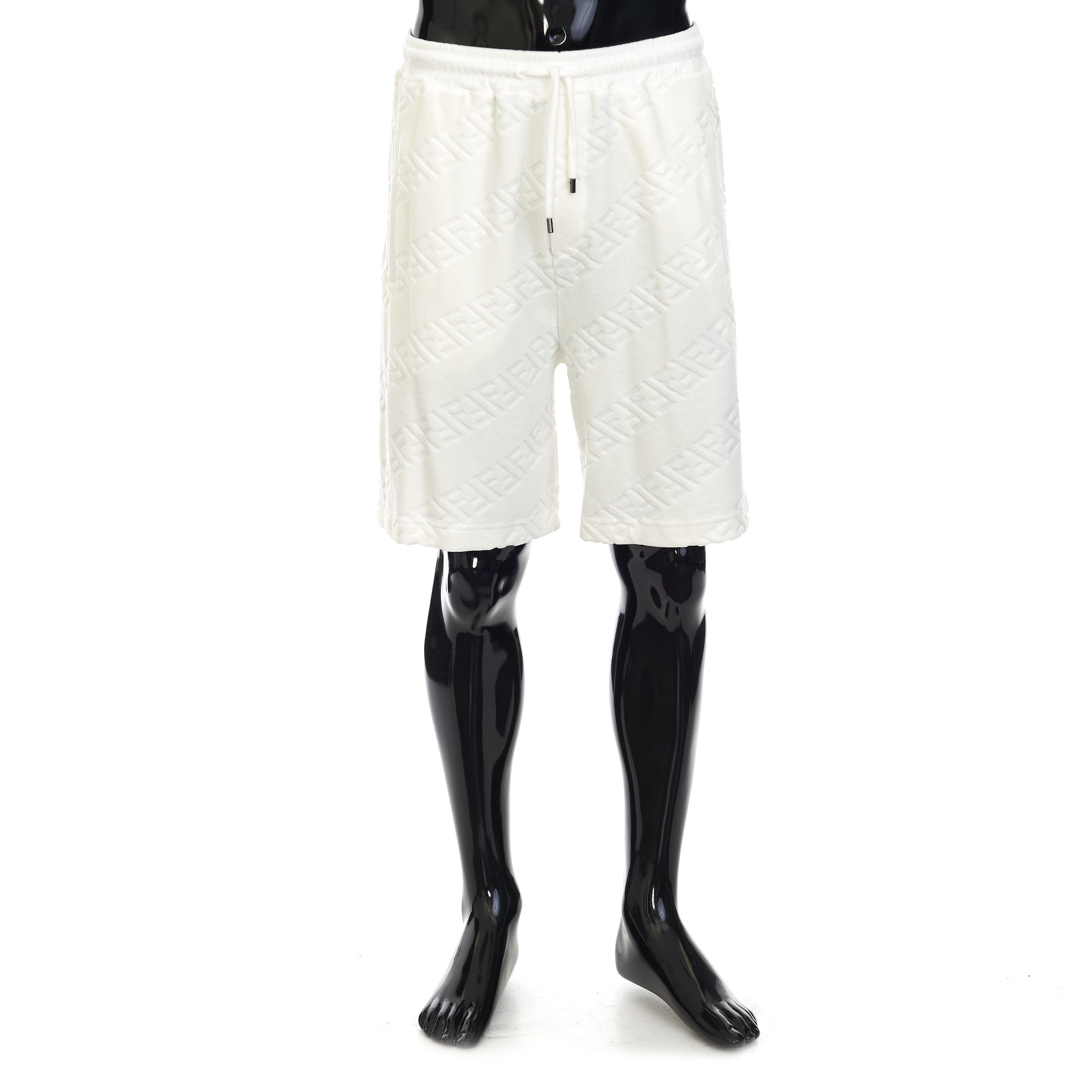 White Bermuda Pants With Diagonal 3D Effect FF Motif