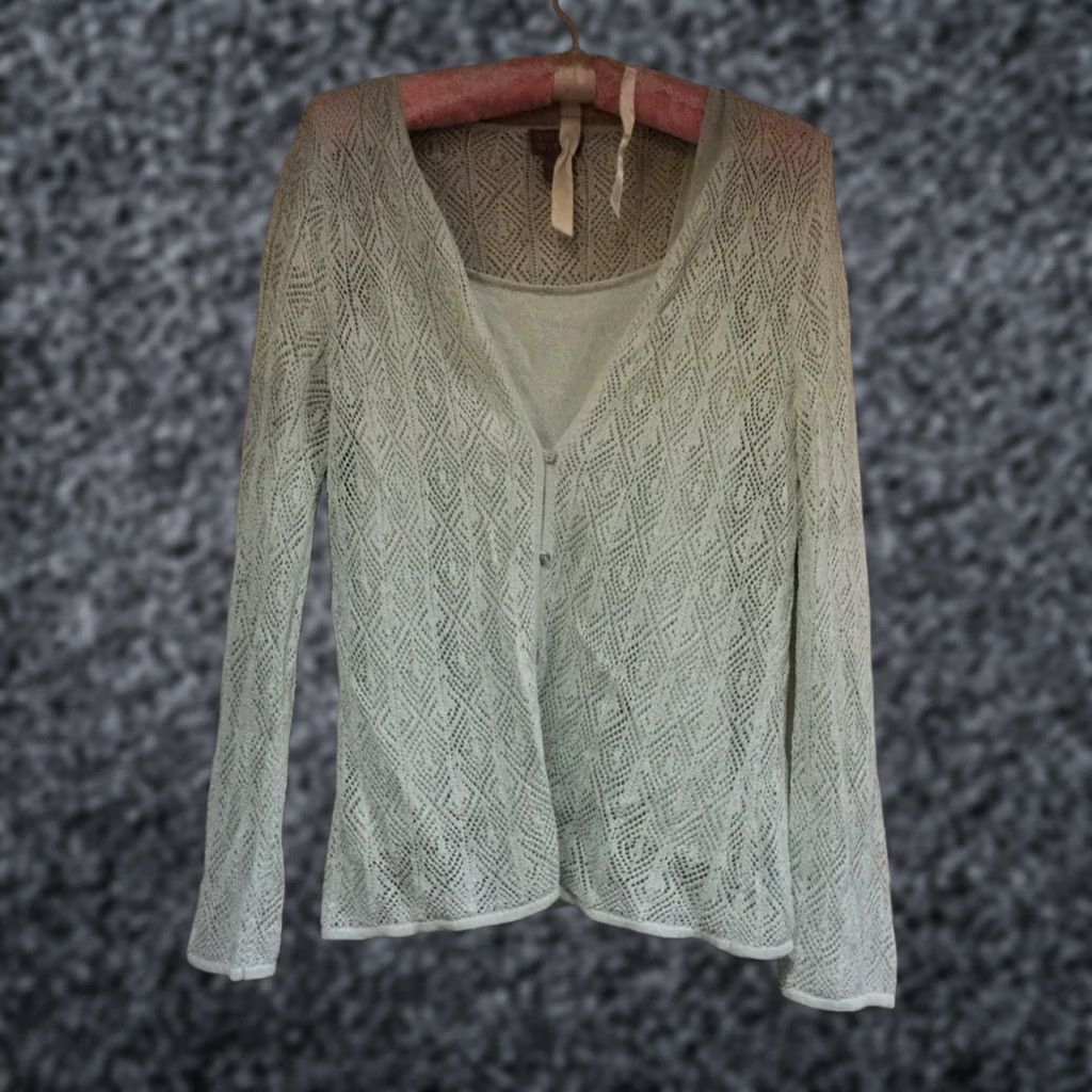 Vintage Sigrid Olsen Womens Tank Top Cardigan Set Perforated Green Small Size S / US 4 / IT 40 - 1 Thumbnail