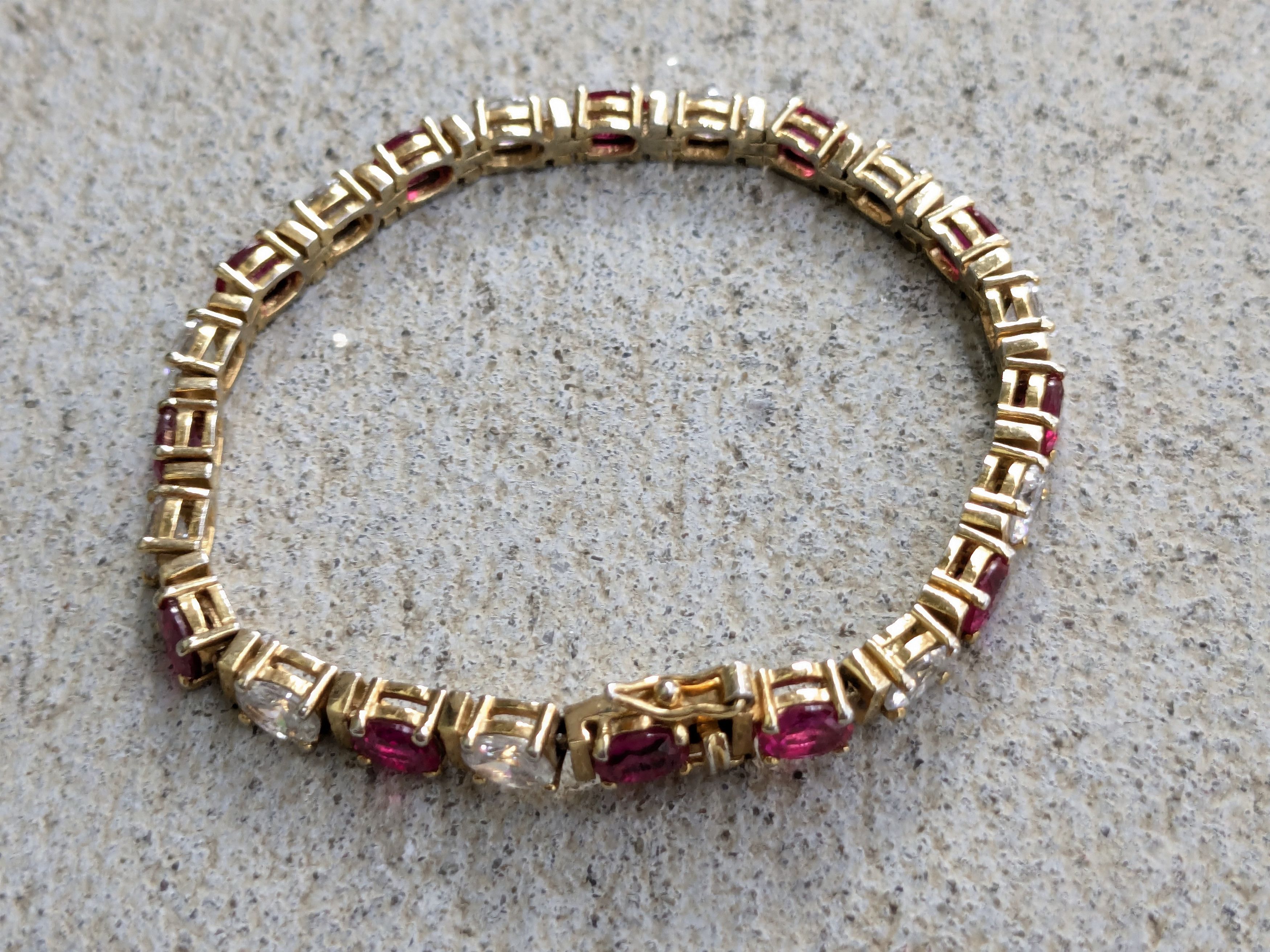 Sterling Silver Sterling Silver Tennis Bracelet Ruby CZ 7.25 Gold Vermeil Size ONE SIZE - 4 Thumbnail