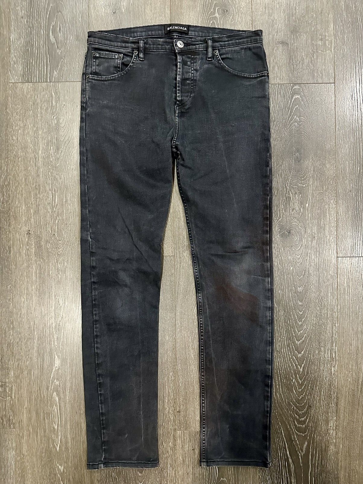 image of Balenciaga Coated Skinny Denim in Black, Men's (Size 30)