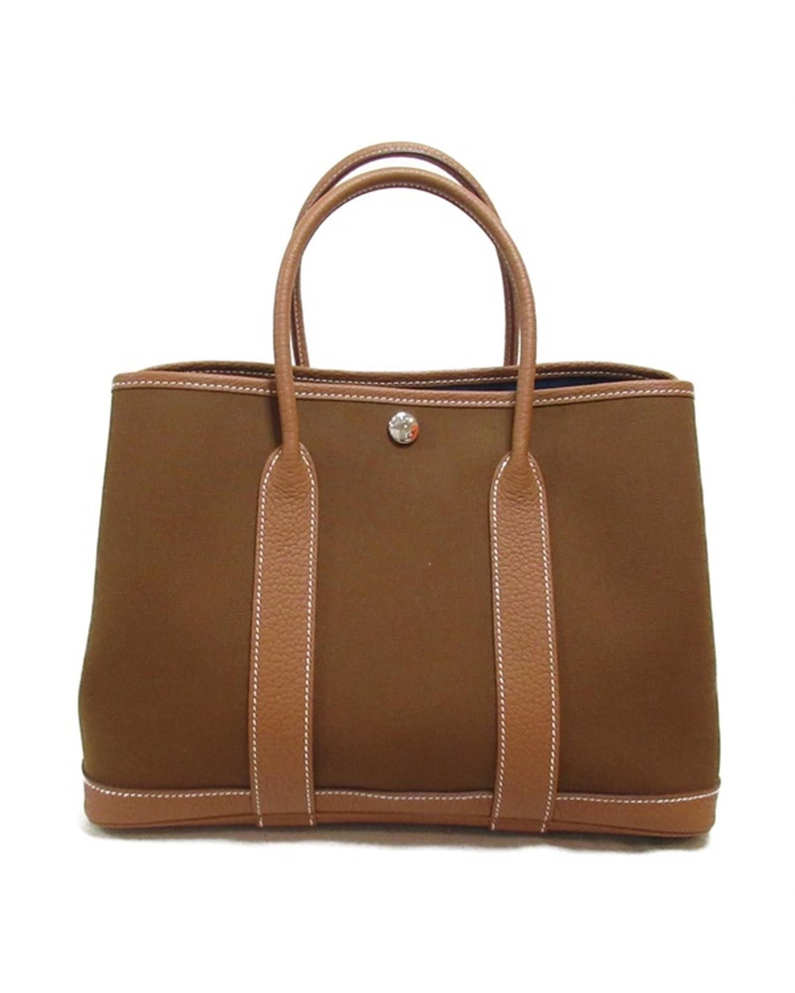 image of Hermes Brown Toile Garden Party Tpm Bag In Excellent Condition, Women's