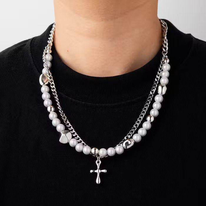 Jewelry × Vintage Cross Double Layered Pearl Necklace Size ONE SIZE - 1 Thumbnail