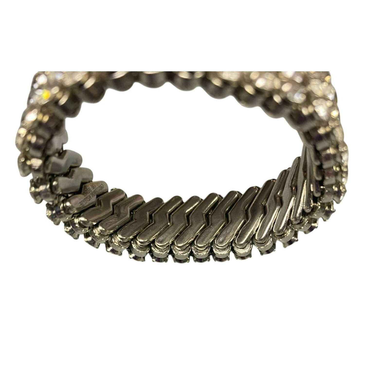 Other Vintage Rhinestone Stretch Bracelet Wide Elastic Band Silver Size ONE SIZE - 3 Thumbnail