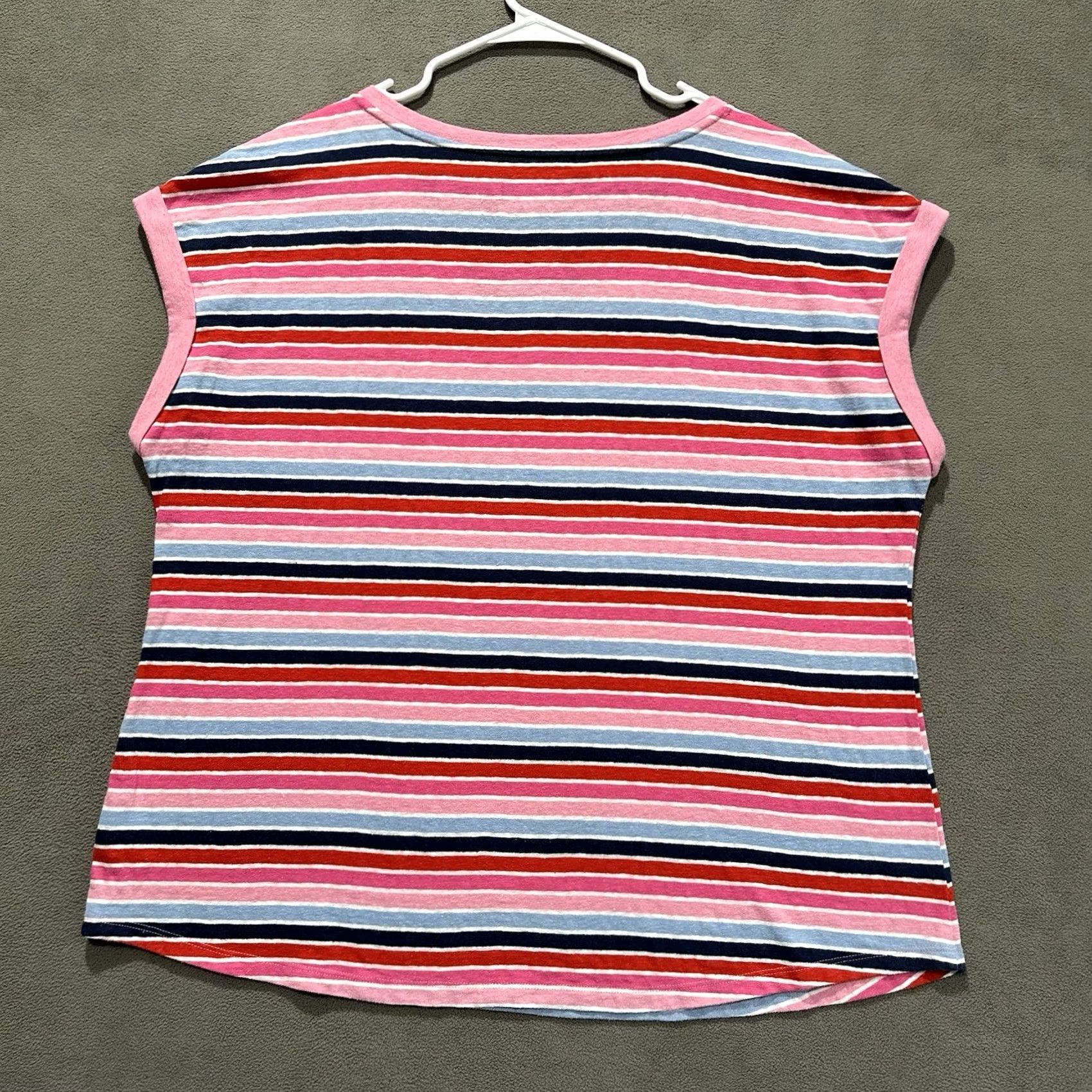 Talbots Talbots Tee Womens 2X Pink Top Plus Drop Shoulder Neck Isla Stripe Linen Blend EUC Size XXL / US 16-18 / IT 52-54 - 2 Thumbnail