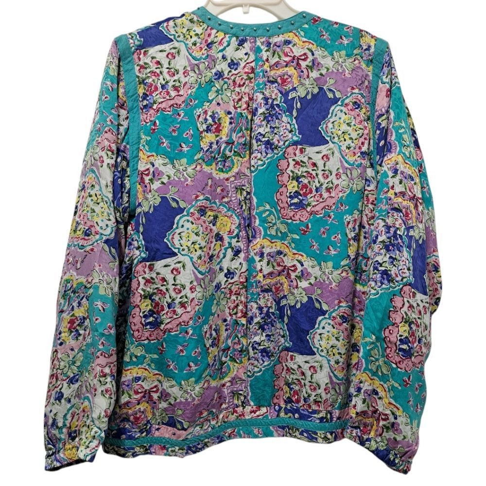 Other Vintage Mureli Floral Print Silk Studded Zip-Up Oversized Li Size S / US 4 / IT 40 - 2 Thumbnail