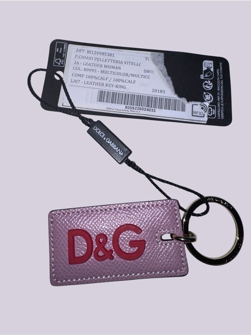 Dolce & Gabbana Pink Leather D&G Key Tag With Red Logo, Women's
