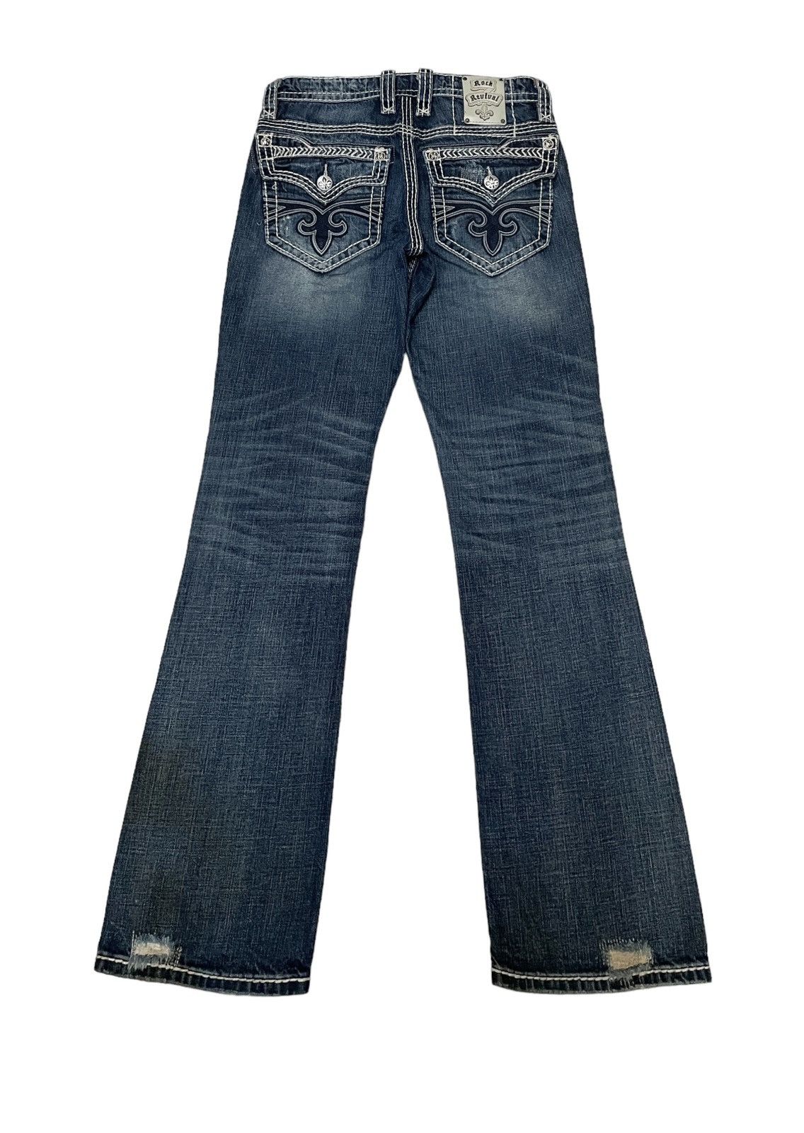 If Six Was Nine Rare Design Vintage Brand Rock Revival Ripped Jeans 2000s Size US 31 - 2 Thumbnail