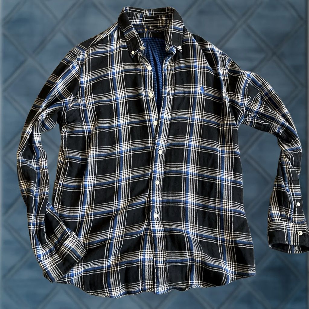 Polo Ralph Lauren VINTAGE Ralph Lauren Flannel Shirt Large Blue Black Multi Check Plaid Lined Men's Size US L / EU 52-54 / 3 - 1 Thumbnail