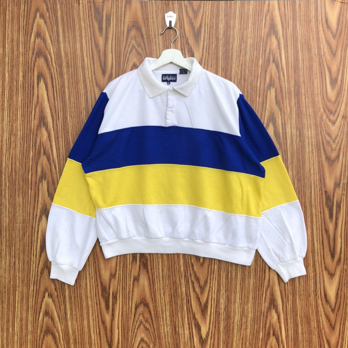 Vintage Vintage 90s Triples Polo Sweatshirt Stripe Pullover Size US XL / EU 56 / 4 - 1 Thumbnail