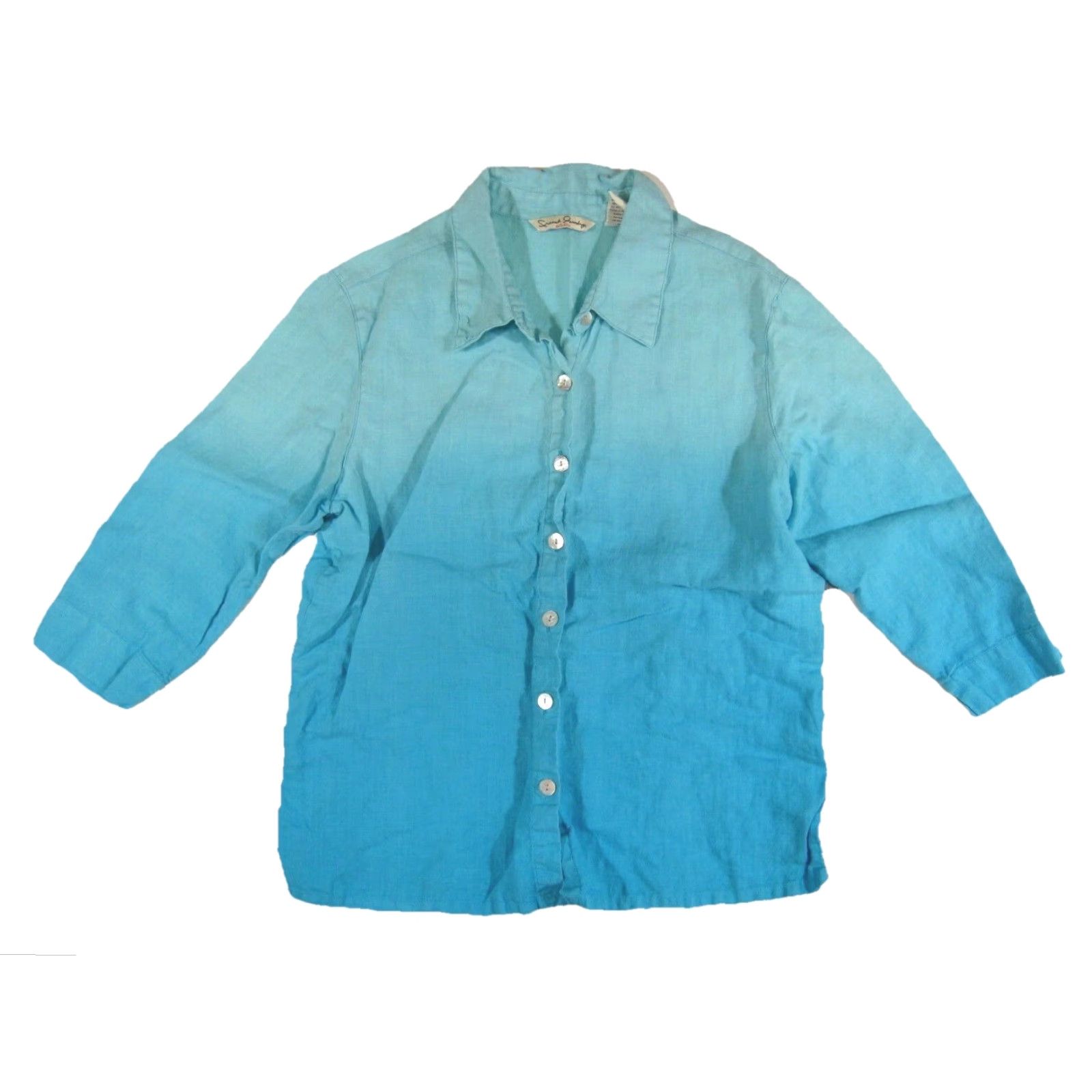 Vintage French Laundry Petite 100% Linen Blue Tie Dye 3/4 Sleeve Blouse Shirt Top PL Women Size L / US 10 / IT 46 - 5 Thumbnail