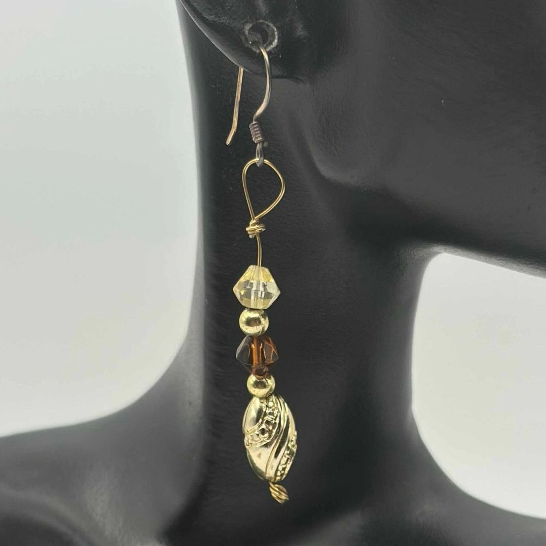 Other 90s Gold & Brown Beaded Earrings Size ONE SIZE - 1 Thumbnail
