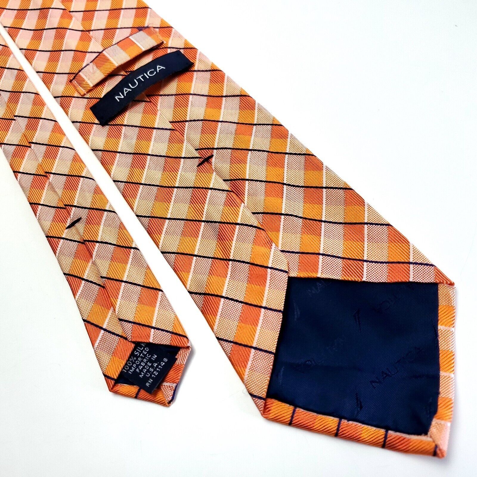 Nautica Nautica Orange Silk Tie Woven Striped Size ONE SIZE - 3 Thumbnail