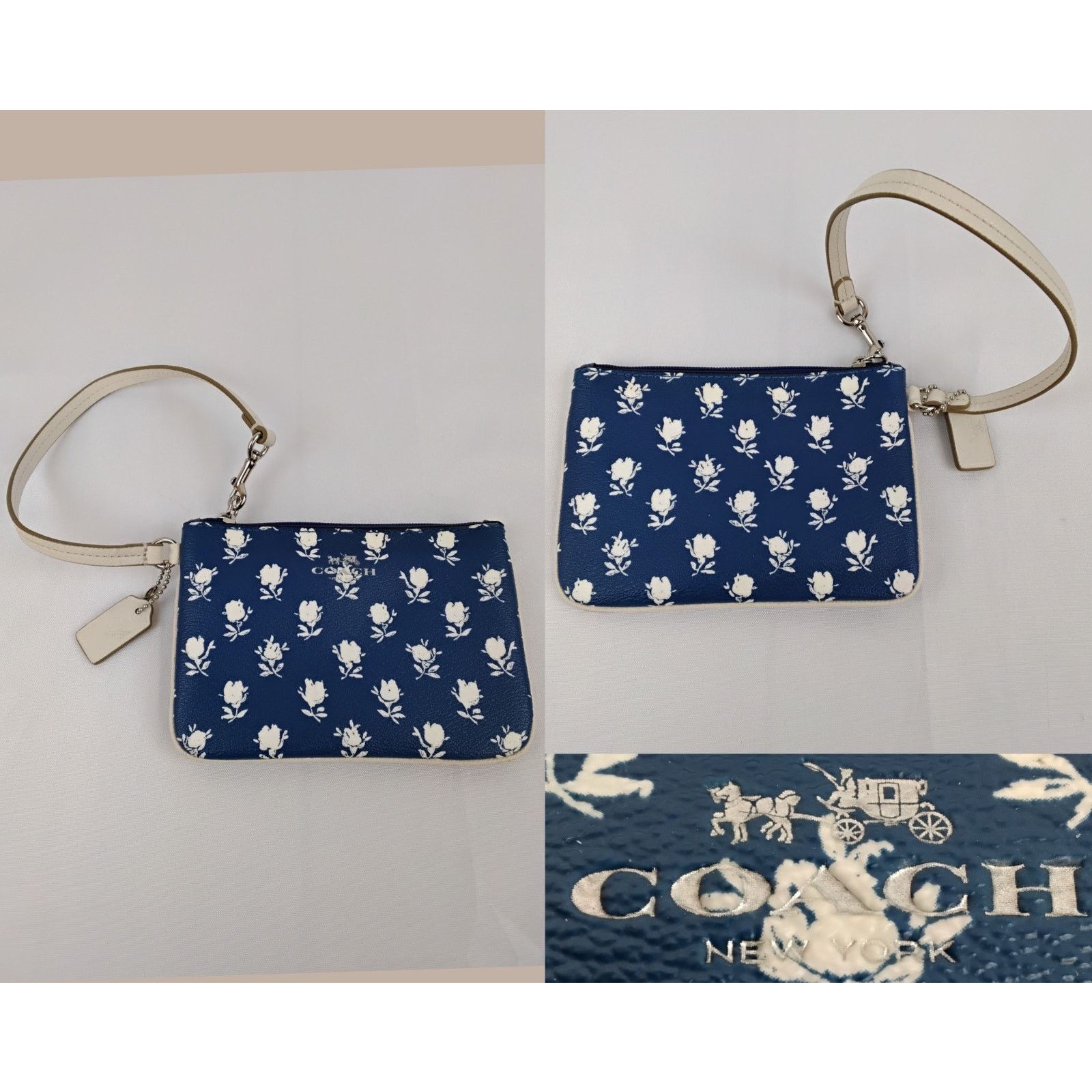 Coach Coach Wristlet Pouch Wallet Blue White Floral Print Leather Size ONE SIZE - 1 Thumbnail