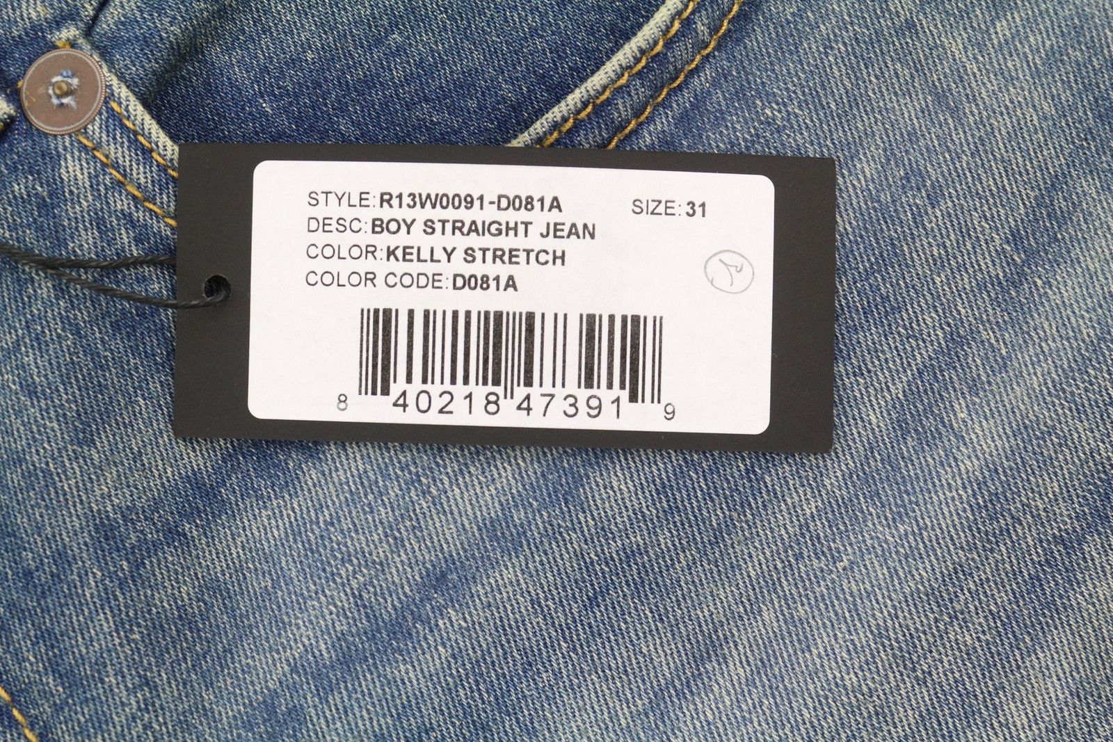 R13 BOY STRAIGHT 31 Kelly Stretch Ankle Washed Blue 85439 Size 31" - 7 Thumbnail