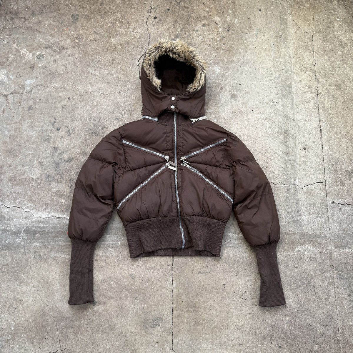 20471120 Missy Japanese Zip Brown Faux Fur Hooded Bomber Jacket Size L / US 10 / IT 46 - 1 Thumbnail