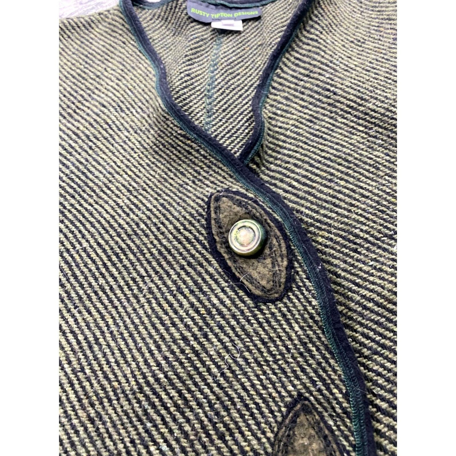 Vintage Rusty Tipton Cardigan Xs Green Tunic Vest Lagenlook Art To Wear Artsy Designs Ooak Womens, Women's — image 4 of 6