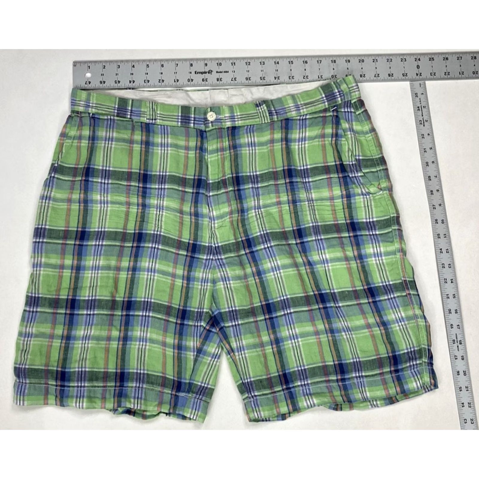 Polo Ralph Lauren VINTAGE Polo Ralph Lauren Shorts Men Slim GI Fit 40 Tall Plaid Linen Blue Green 5-Pocket Chino Casual Size US L / EU 52-54 / 3 - 7 Thumbnail